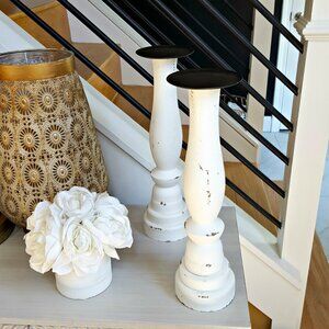 Boutique | Accents | New Chippy Distressed Solid Wood Candle Holders ...